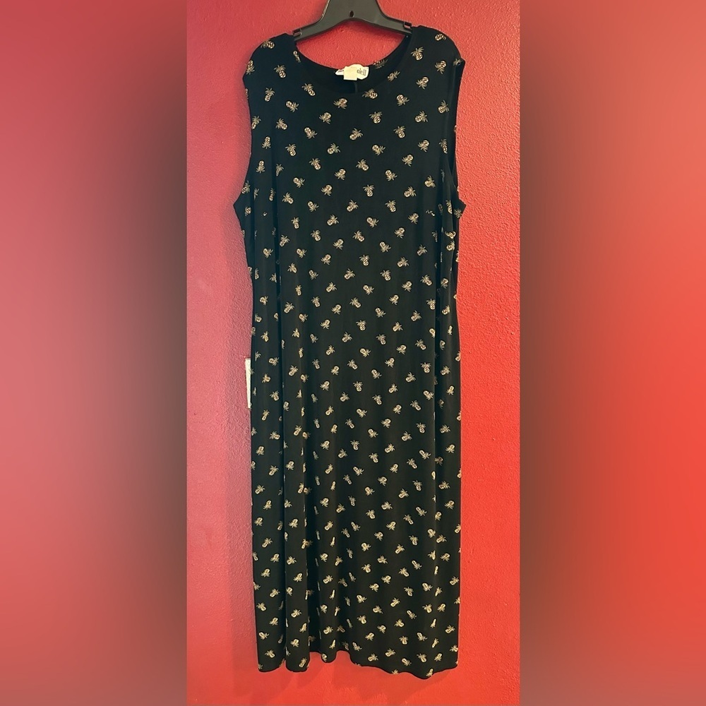 Ronni Nicole II Black Maxi Dress Pineapple Print Sleeveless Stretch 2X USA